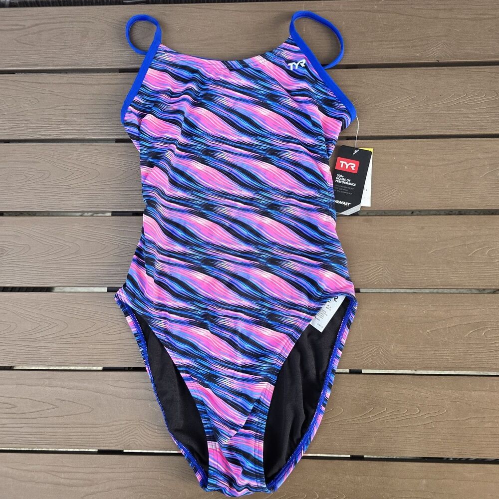 TYR Women Durafast One Pink Adrift Multicolor Cutoutfit 1 Piece Swim Sz 34 New